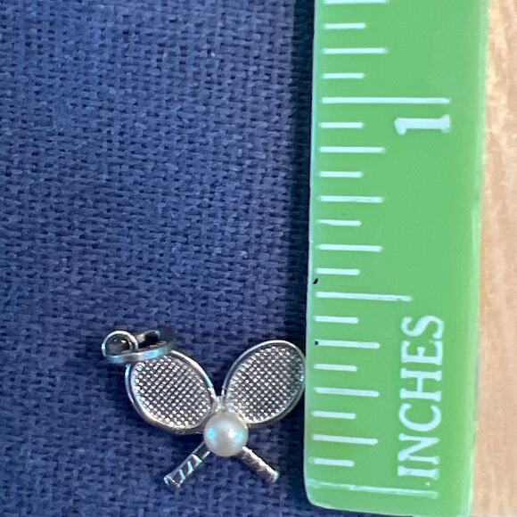 Petite Little TENNIS Racquet with Pearl Ball Sterling Silver Pendant Charm - Picture 4 of 5